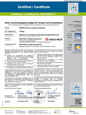 IFT ROSENHEIM KALİTE BELGESİ