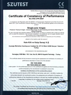 HINGE CE CERTIFICATE