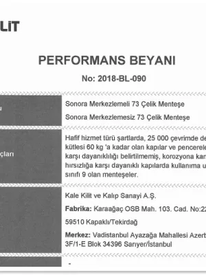 EN 1935 Menteşe Performans Beyanı