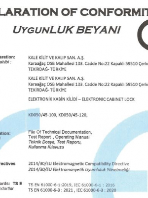 Elektronik Kabin Kilidi CE Sertifikası