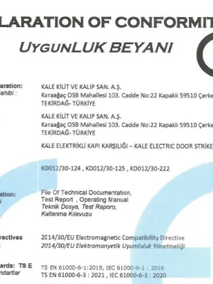 Elektrikli Kapı Karşılığı CE Sertifikası