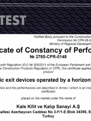 Panic Device CE Certificate